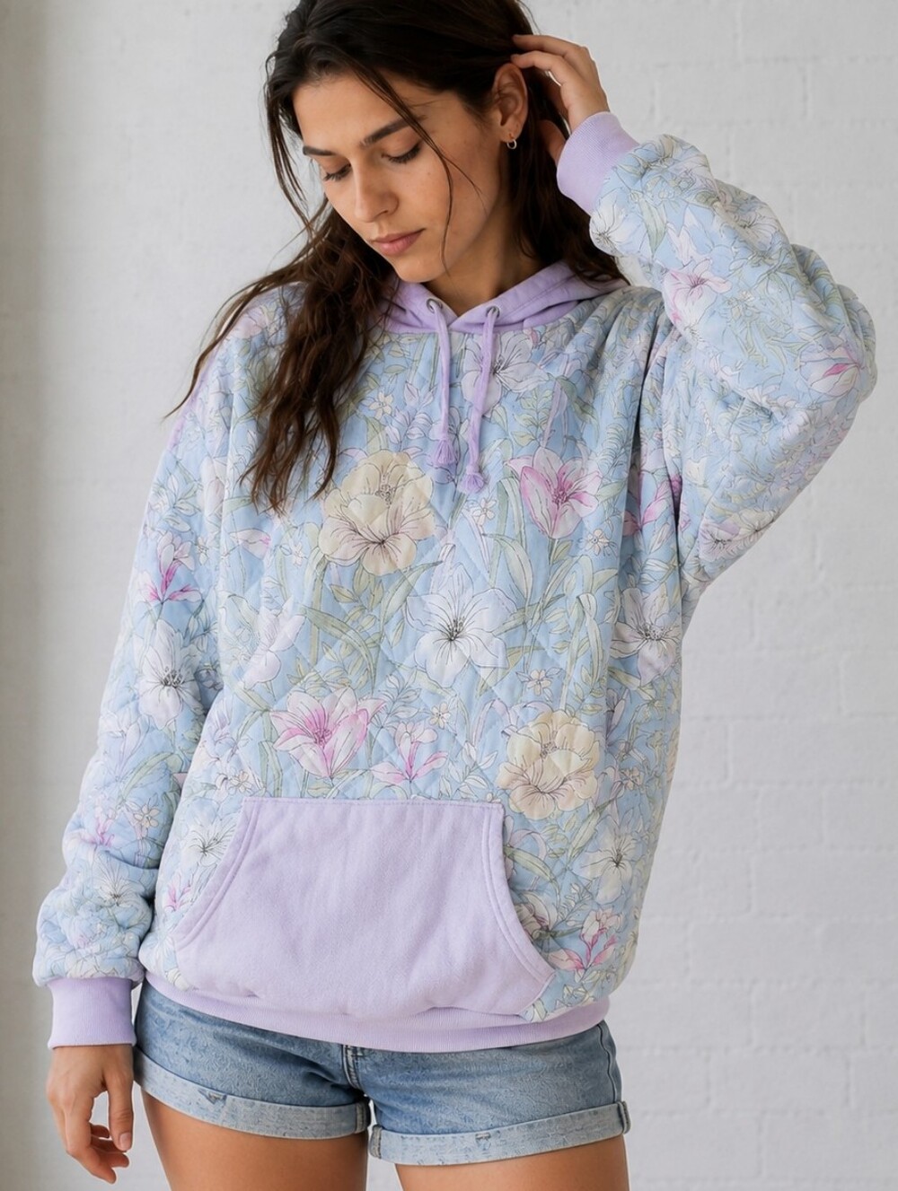 Upcycled- Blossom Breeze Quilted Hoodie